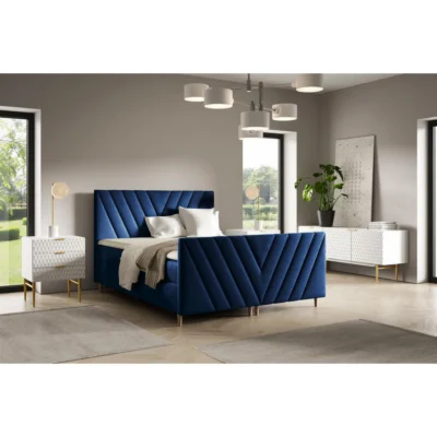 Fun Möbel Boxspringbett CARLITO in Blau, Liegefläche 120x200 cm – mit Bettkasten, Taschenfederkern
